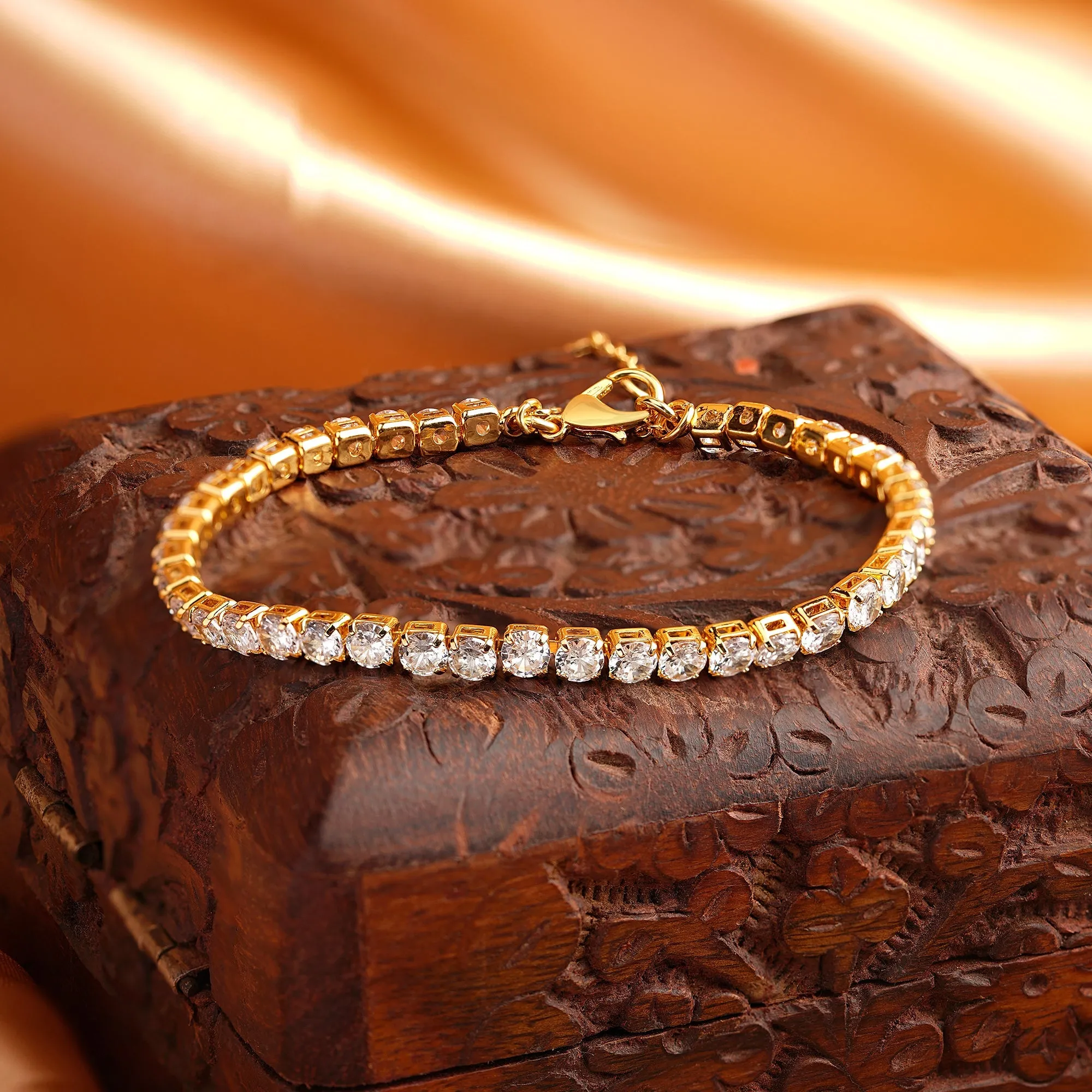 Real Gold Plated Gold Z Sparkle Tennis Bracelet