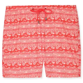 Red Batik Floral Swim Trunk