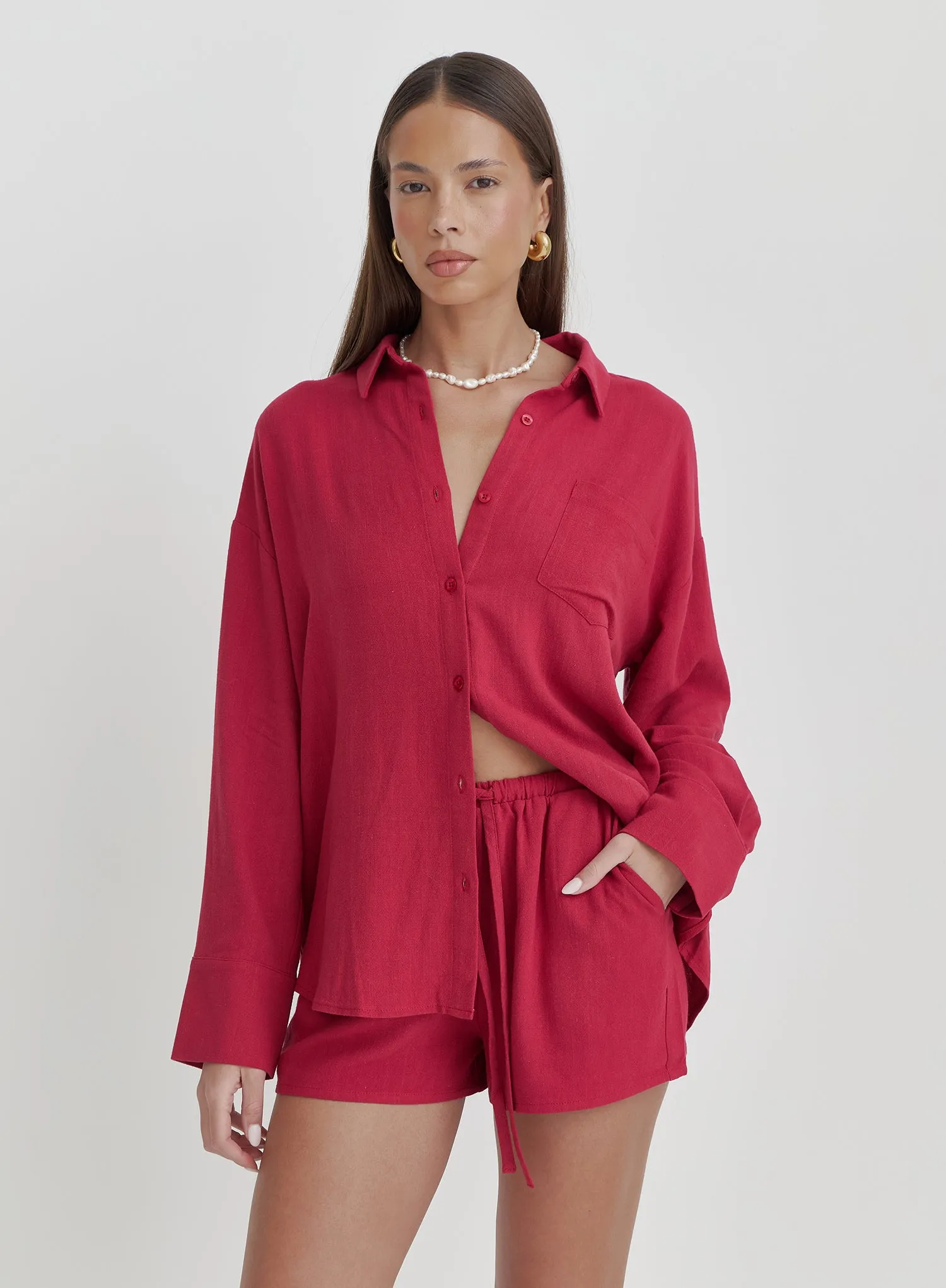 Red Oversized Shirt- Barron