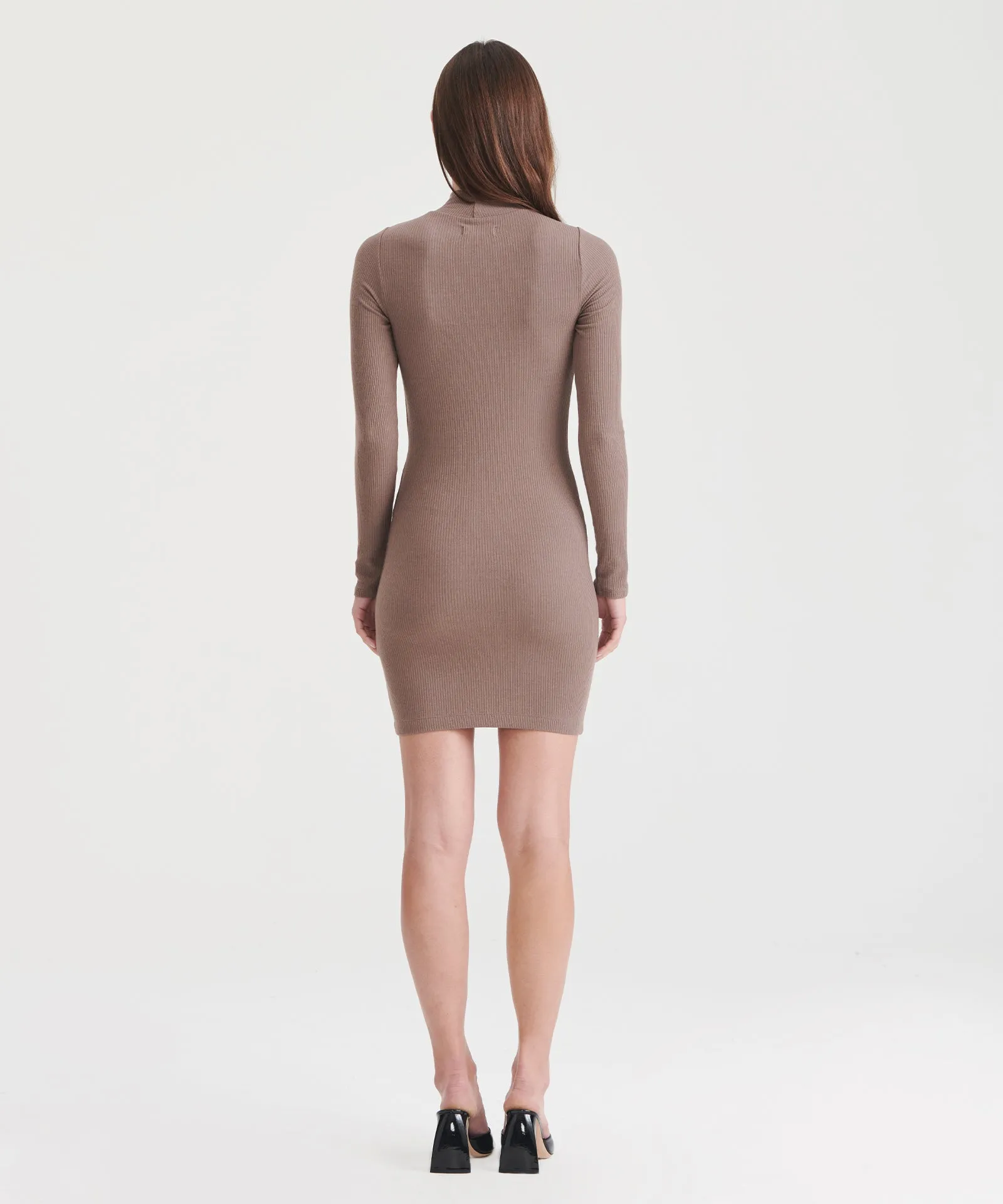 Ribbed Modal Cashmere Turtleneck Mini Dress