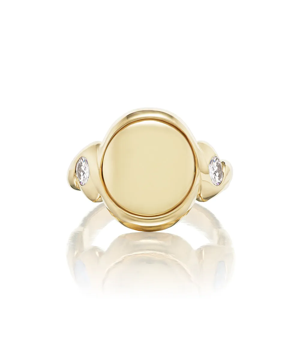 Round Ribbon Signet Ring, Diamonds