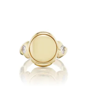 Round Ribbon Signet Ring, Diamonds