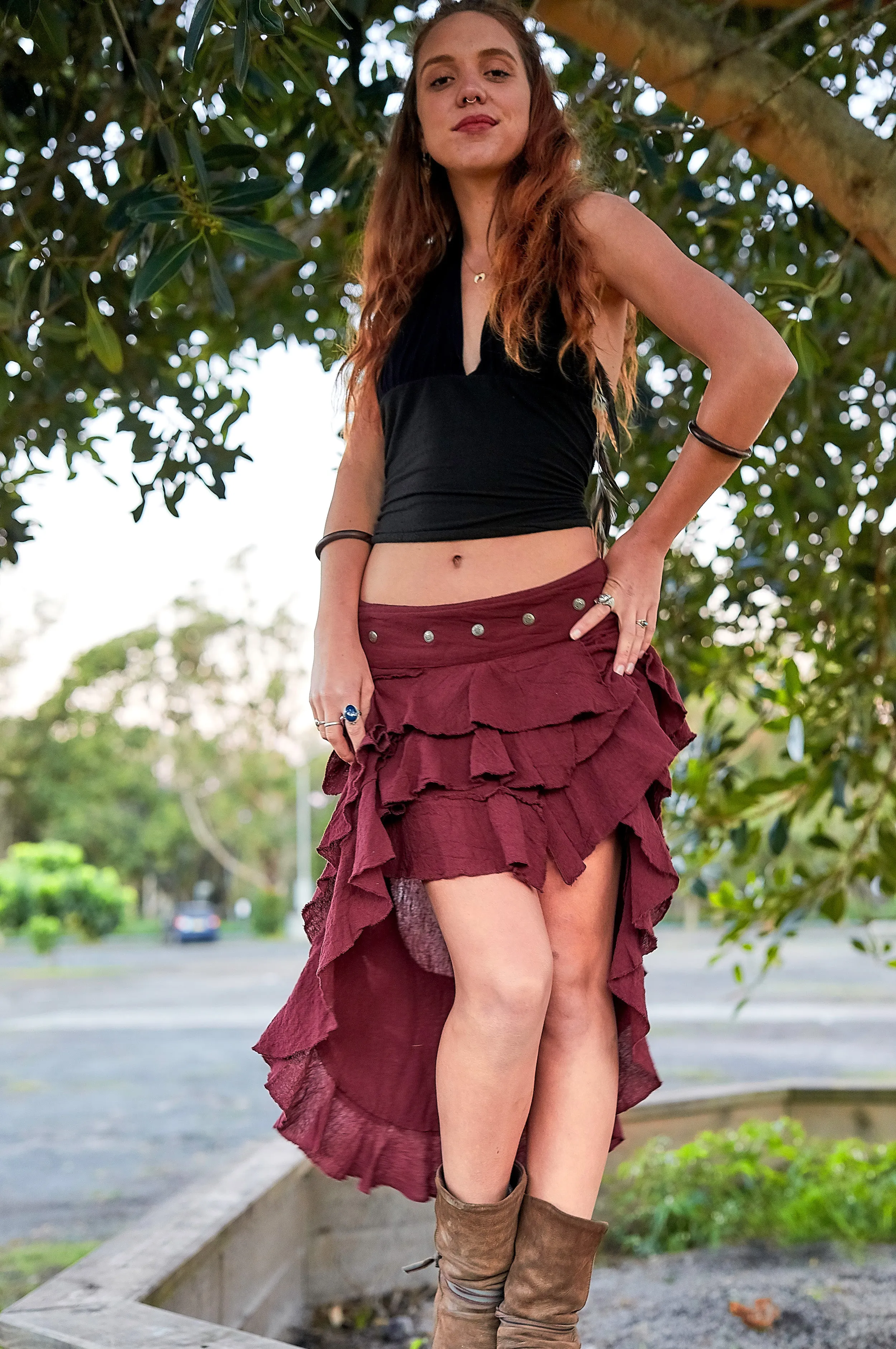 RUFFLE SKIRT MAROON