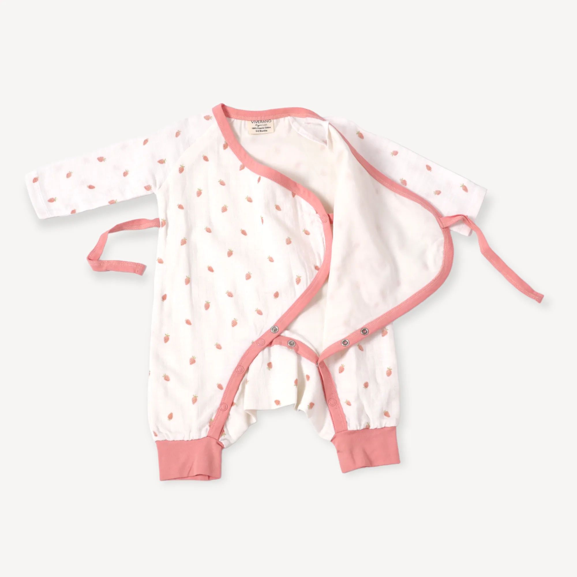 Strawberry Kimono Baby Girl Jumpsuit (Organic Muslin)