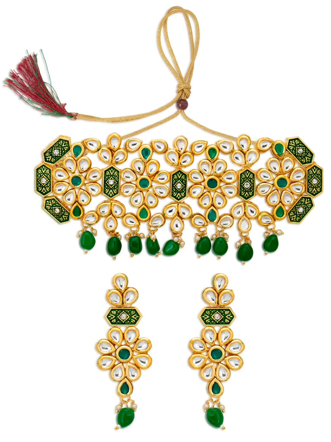 Sukkhi Attractive Gold Plated Kundan Meenakari Choker Necklace Set for Women