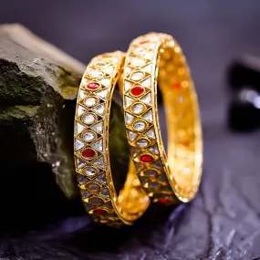 Sukkhi Bewitching Golden Kundan Gold Plated Traditional Set Of 2 Bangles for Women