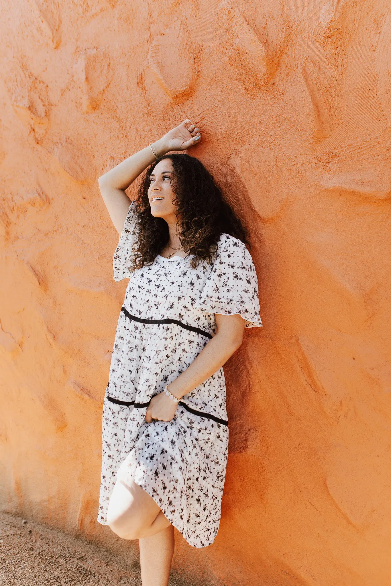 The Canton Floral Midi Dress in Ivory Multi