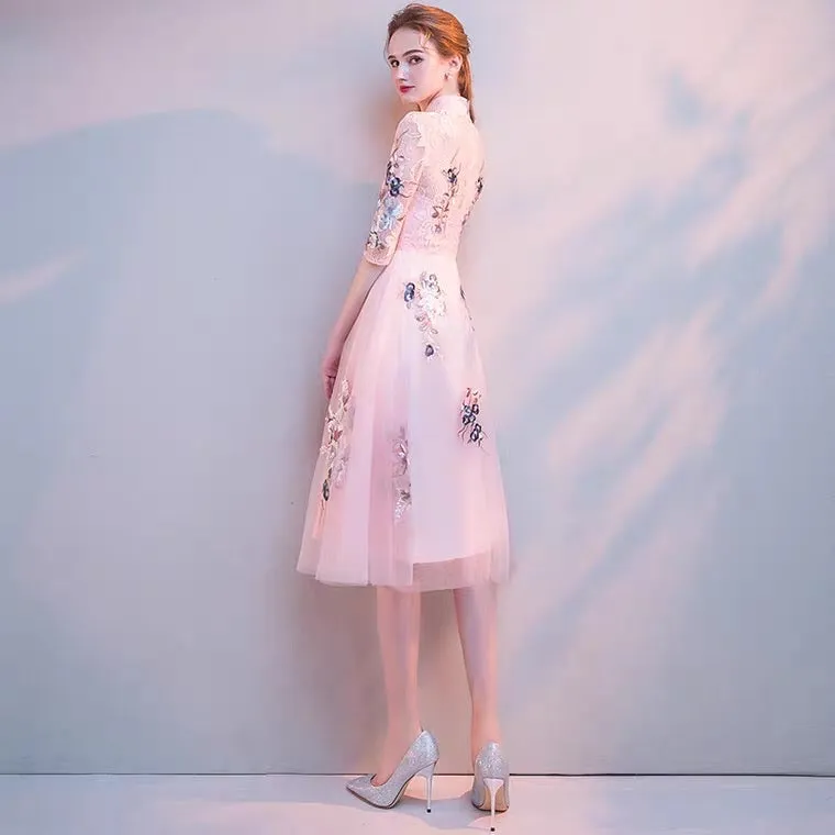 The Erista Pink Cheongsam Cocktail Gown