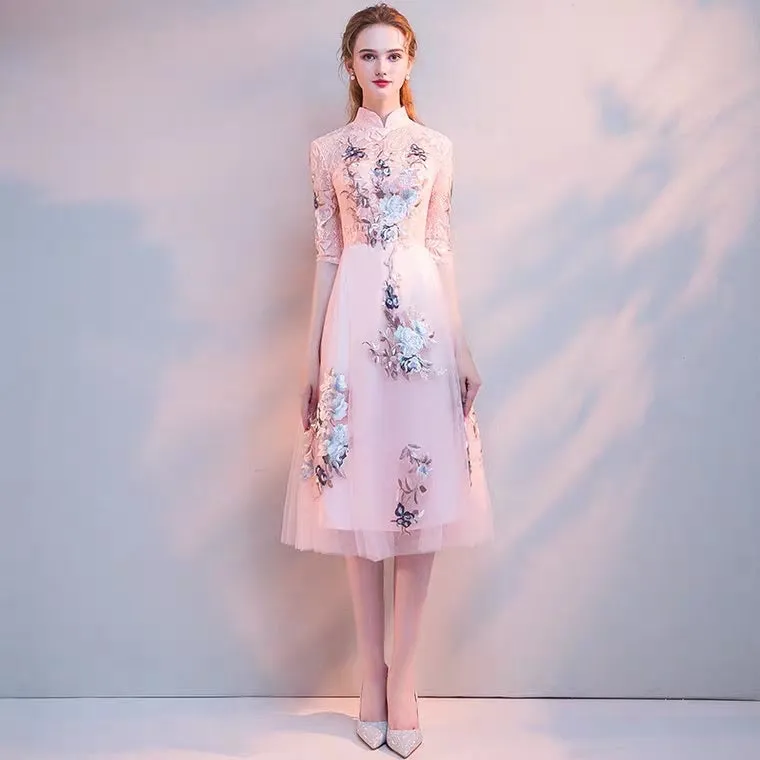 The Erista Pink Cheongsam Cocktail Gown