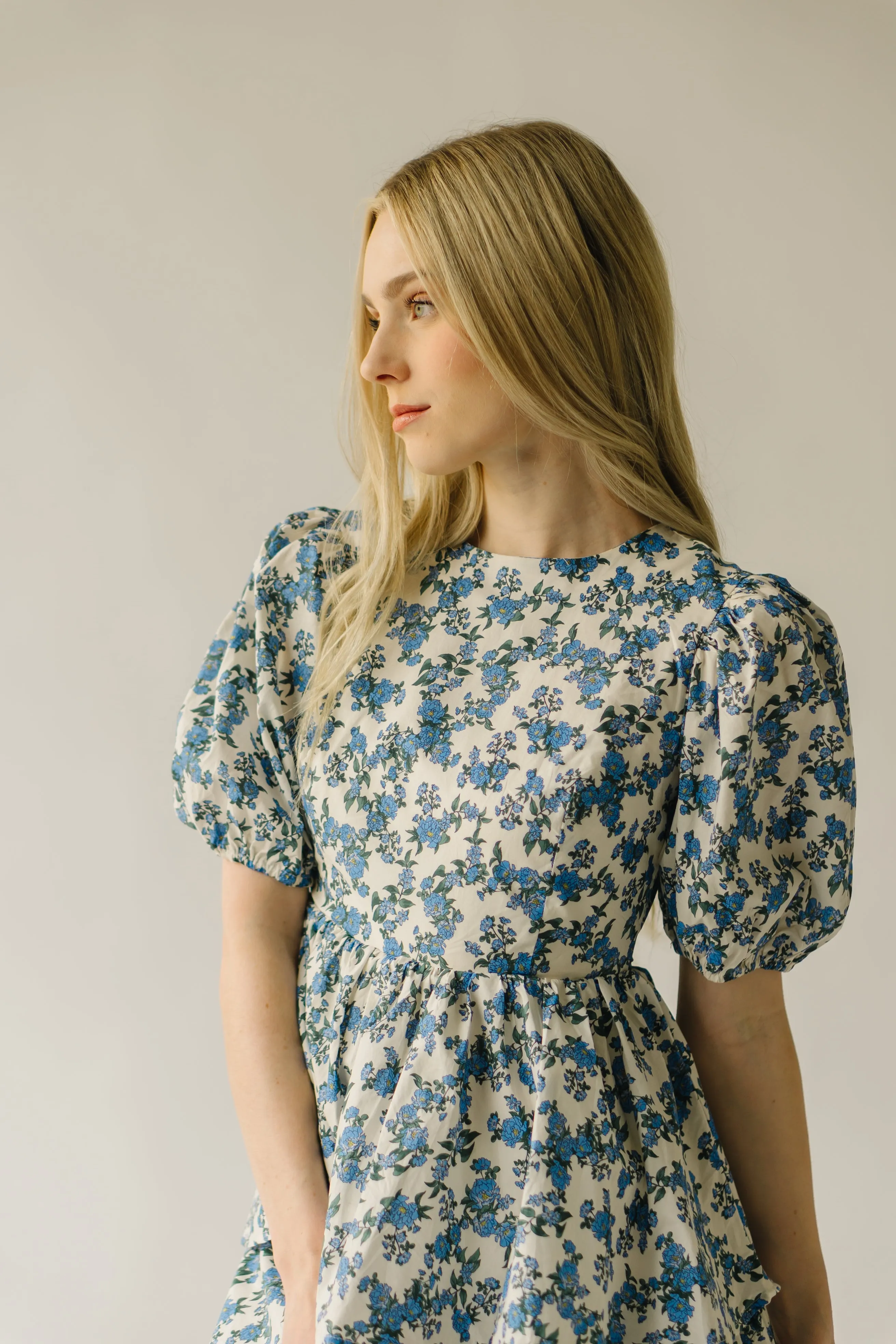 The Soulter Tiered Floral Midi Dress in Blue