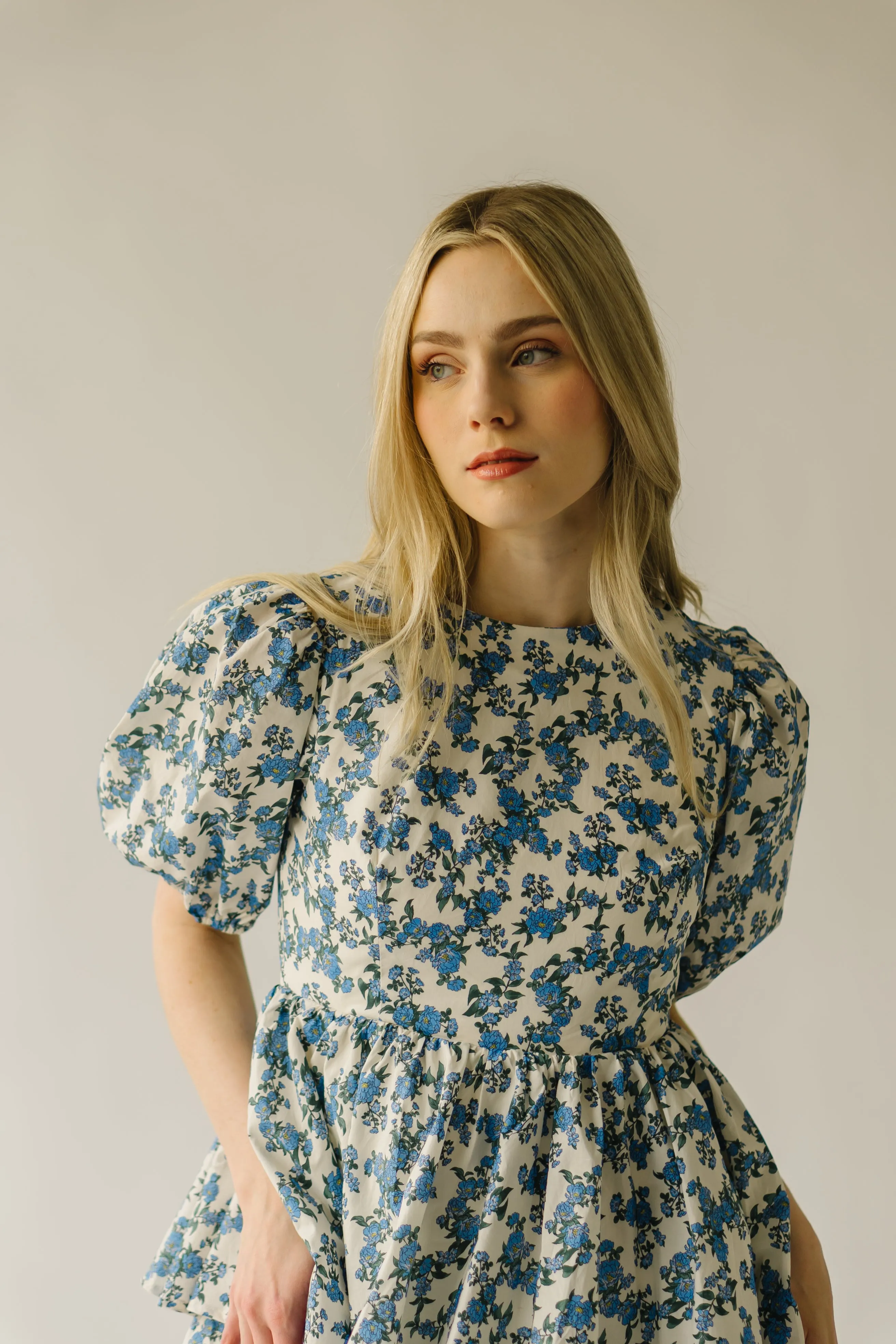 The Soulter Tiered Floral Midi Dress in Blue