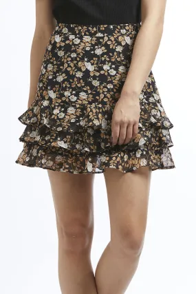 Triple Frill Navy Rustic Floral Dobby Mini Skirt