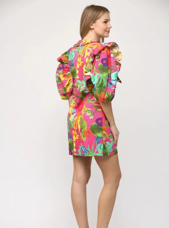 Tropical Print Poplin Dress