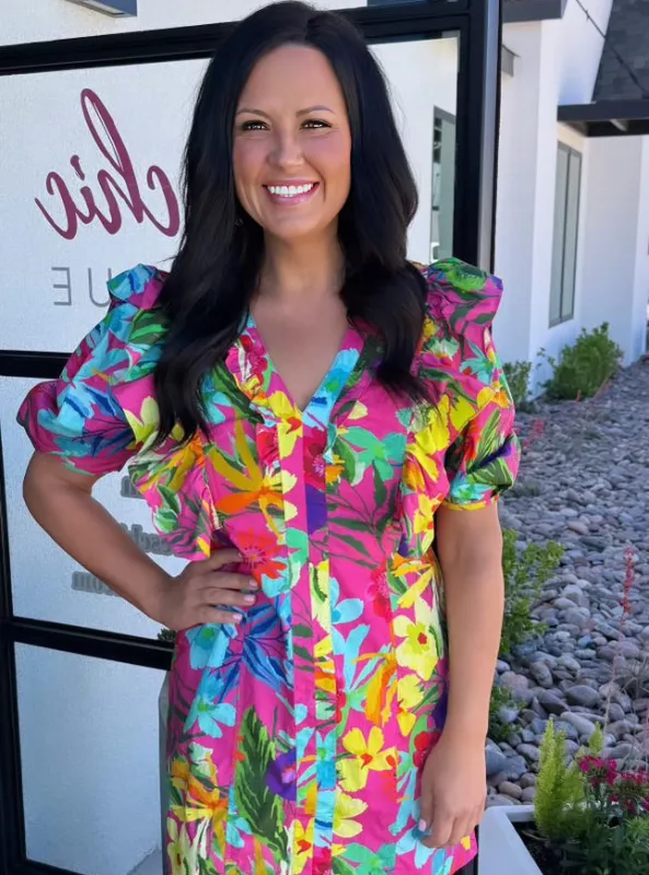 Tropical Print Poplin Dress