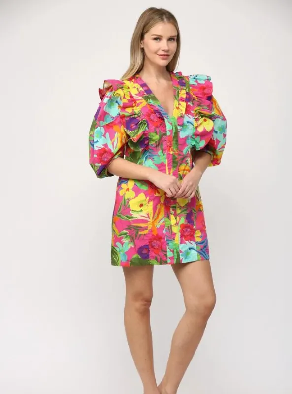 Tropical Print Poplin Dress