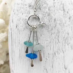 Turquoise and Aqua Sea Glass Sea Spray Sterling Silver Necklace | #1038