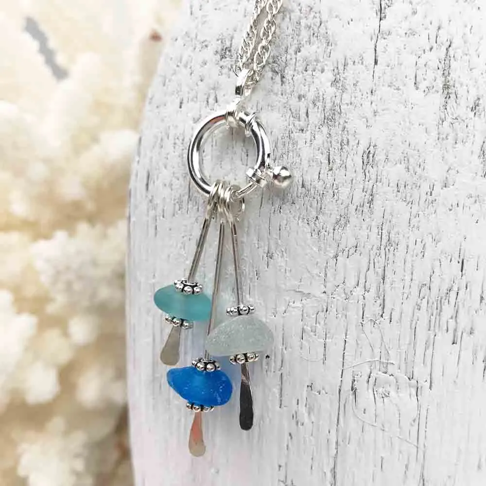 Turquoise and Aqua Sea Glass Sea Spray Sterling Silver Necklace | #1038