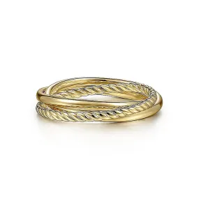 Twisted Rope Criss Cross Ring - Yellow Gold