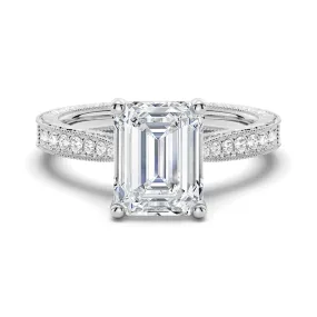 Vintage Emerald Cut Moissanite Engagement Ring With Milgrain Edges