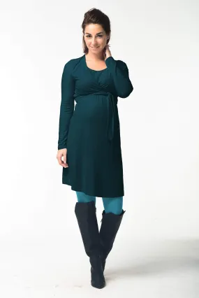 Virginia Tie Up Long Sleeve Bamboo Cotton Nursing Dress Teal