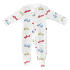 Watercolor Cars Printed Zipper Footie | Baby Boy