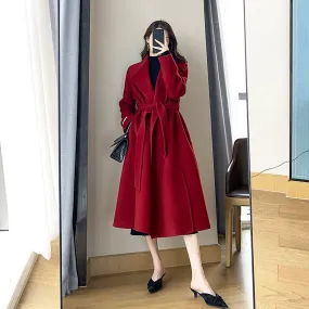 Women Wine Wool Long Coat,Double Faced Wool Overcoat,Wrap Wool Coat,Beige Long Wool Coat,Warm Winter coat,Woolen Coat Outerwear,Wedding Coat