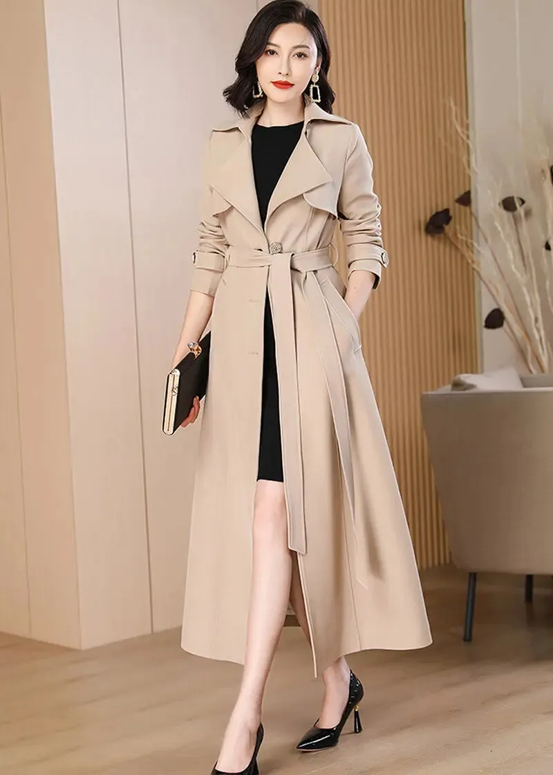 Women's Oversize Long Trench Coat,Belted Double-Breasted Coat for women,Beige Long Trench Coat,Long Rain Coat,Autumn Trench Coat,Spring Coat