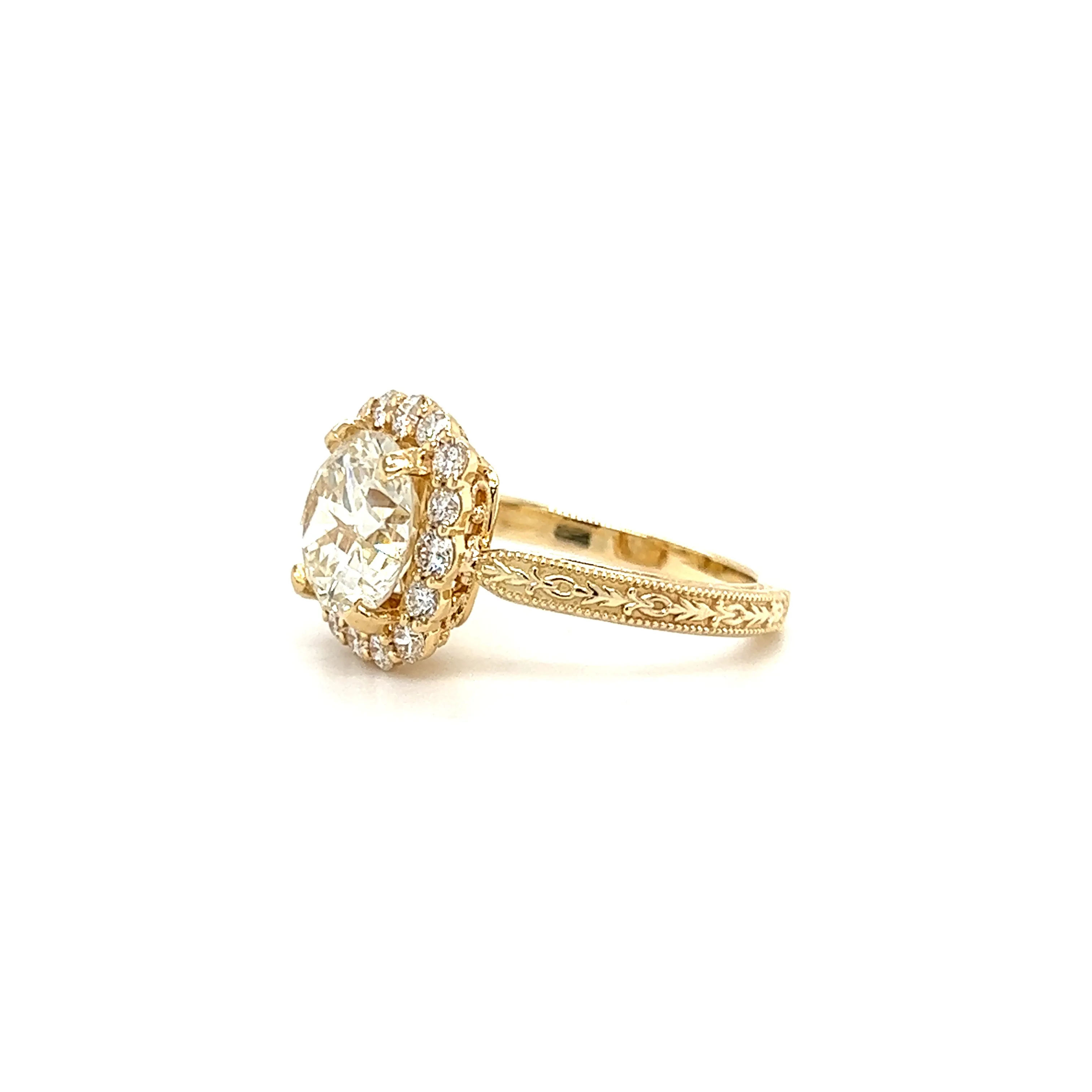 Yellow Diamond 2.68ct Ring with Diamond Halo in 18K and 14K Yellow Gold