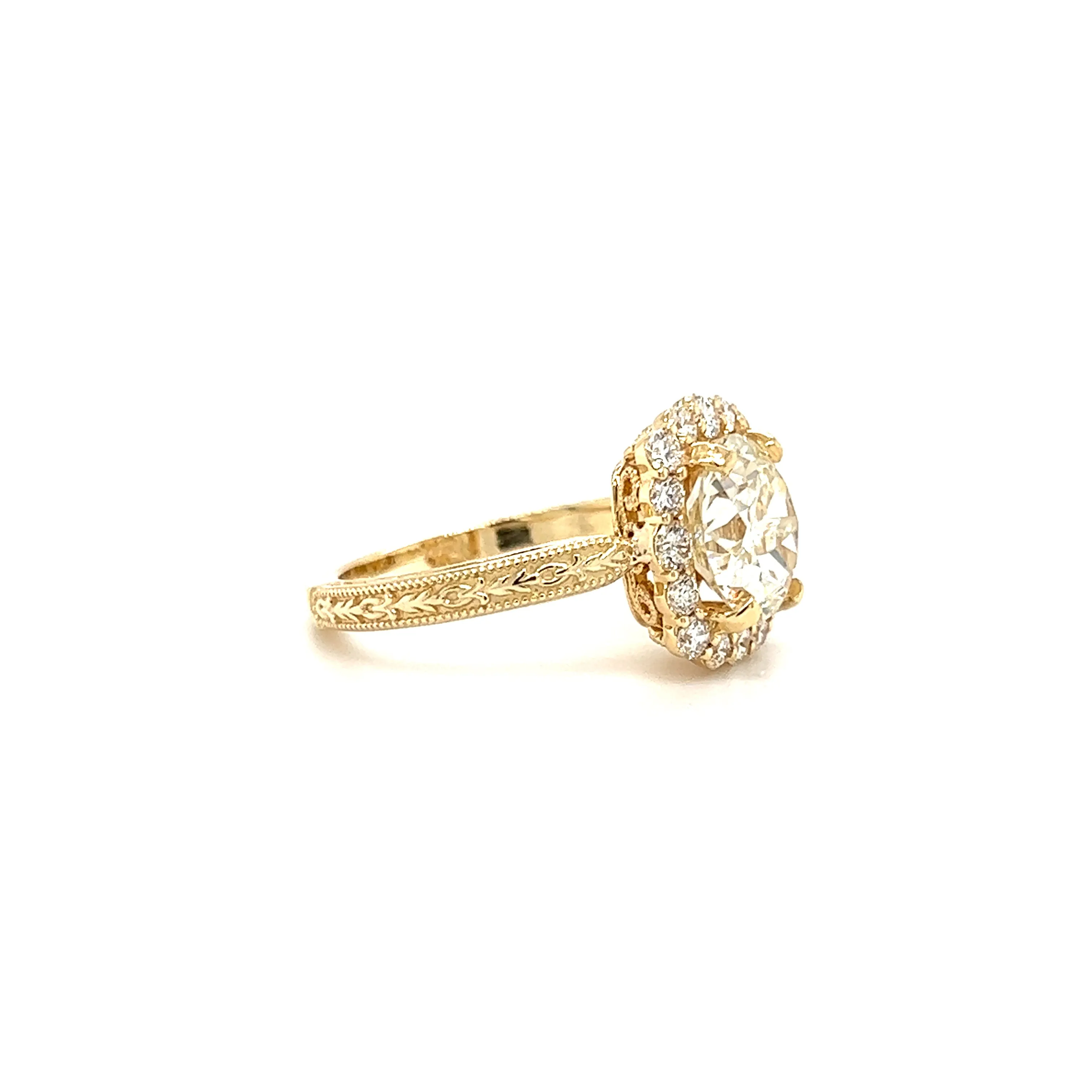 Yellow Diamond 2.68ct Ring with Diamond Halo in 18K and 14K Yellow Gold