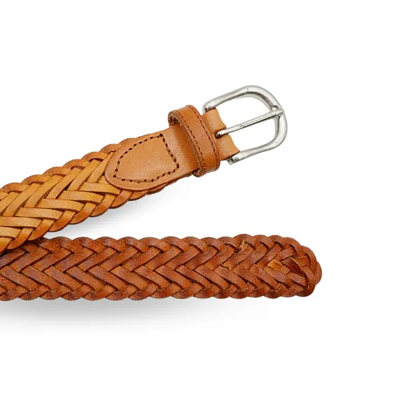 ZAREH - Womens Tan Brown Plaited Leather Belt with Gunmetal Buckle